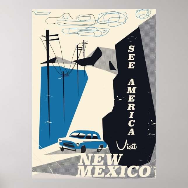 Se Amerika - New Mexico Vintage reseskylt Poster (Framsidan)