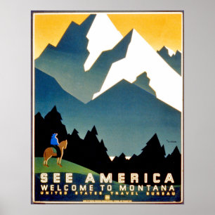 Se Amerika, välkommen till Montana berg, vintage Poster