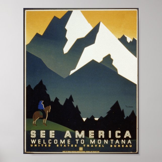 Se Amerika: Välkommen till Montana med Horse Poster (Framsidan)