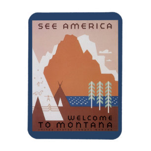 Se Amerika Välkommen till Montana, Vintage Resa Magnet