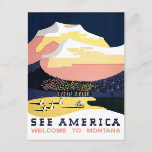 Se Amerika, välkommen till Montana, vintage, resa Vykort