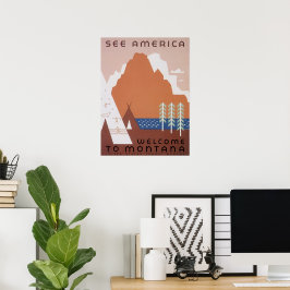 Se Amerika Välkommen till Montana, Vintage resor Poster