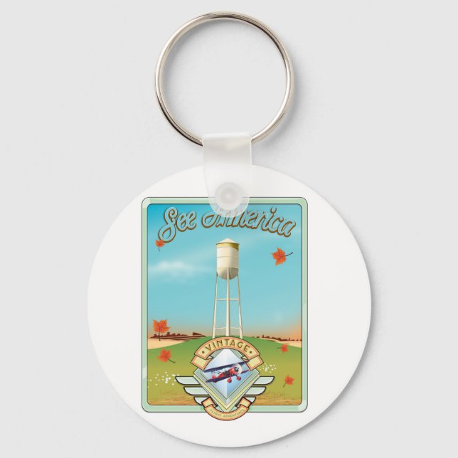Se Amerika Vintage 50-tals stil flygplansaffisch Nyckelring (Framsida)