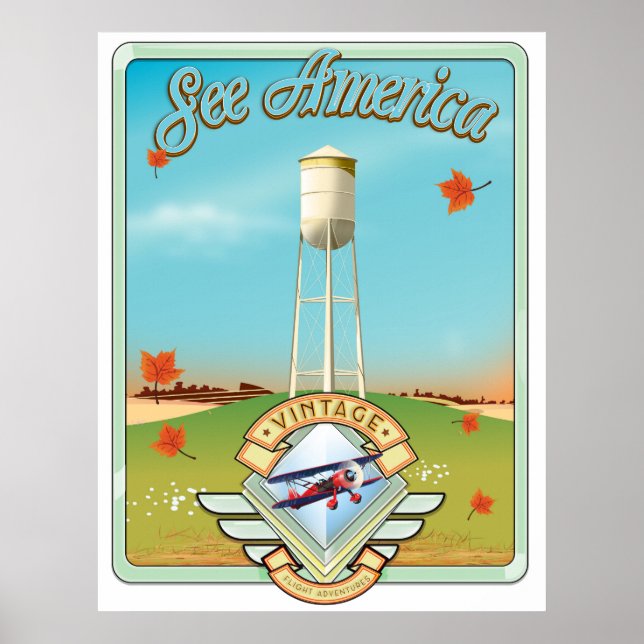 Se Amerika Vintage 50-tals stil flygplansaffisch Poster (Framsidan)