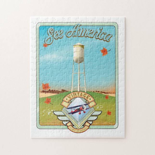 Se Amerika Vintage 50-tals stil flygplansaffisch Pussel (Vertikal)