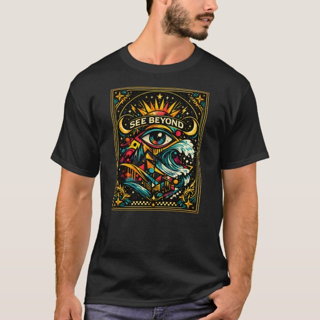 SE BEYOND — Visionär ögonkosmisk konst T-shirt (Framsida)