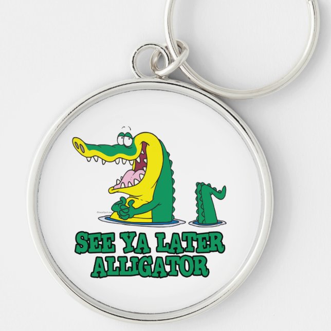 se dig senare alligator rund silverfärgad nyckelring (Framsidan)