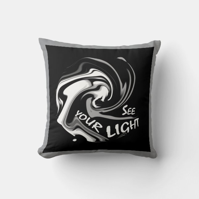"Se ditt ljus"-Grått-skuggor Svart inspiration Kudde (Framsida)