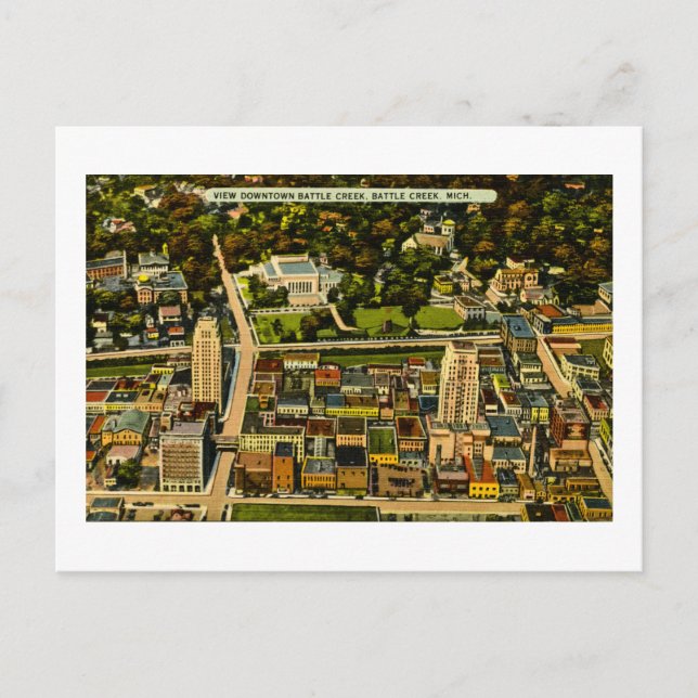 Se Downtown Battle Creek, Michigan Vintage Vykort (Framsida)