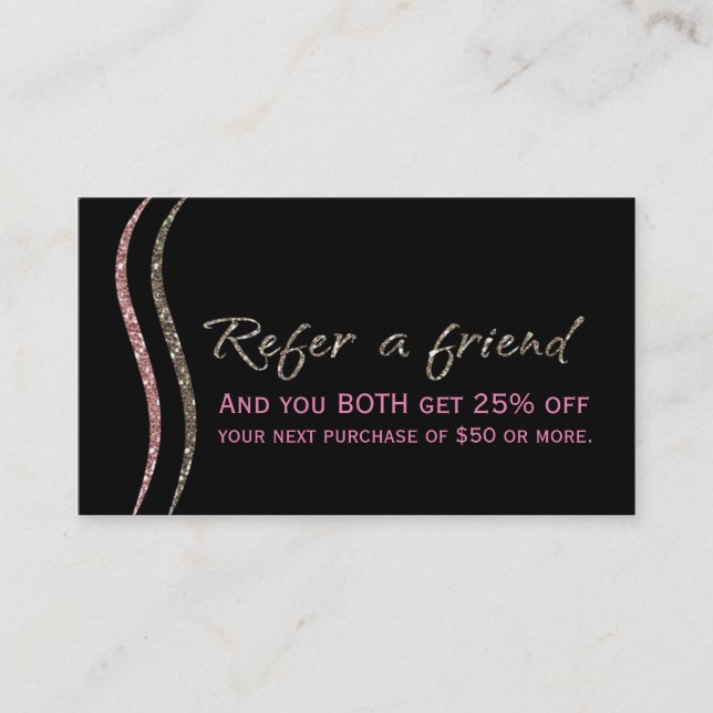 SE ETT FRIEND Black Glitter Guld & Rosa Card Rabattkort (Framsida)