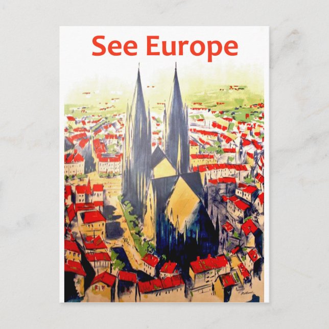 Se Europa, vintage rese postkort Vykort (Framsida)
