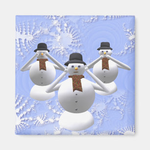 Se, hör, tala ingen ond snögubbejulmagnet magnet
