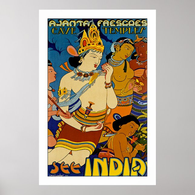 Se Indien - Ajanta Frescoes Poster (Framsidan)