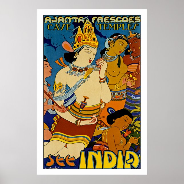 Se Indien ~ Ajanta Frescoes Poster (Framsidan)