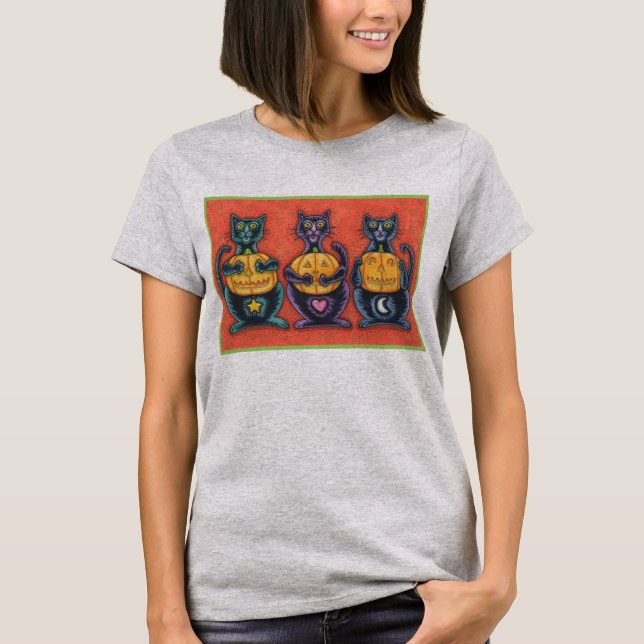 SE INGEN EVIL SVARTA KATTER, HALLOWEEN CLASSIC T-S T SHIRT (Framsida)