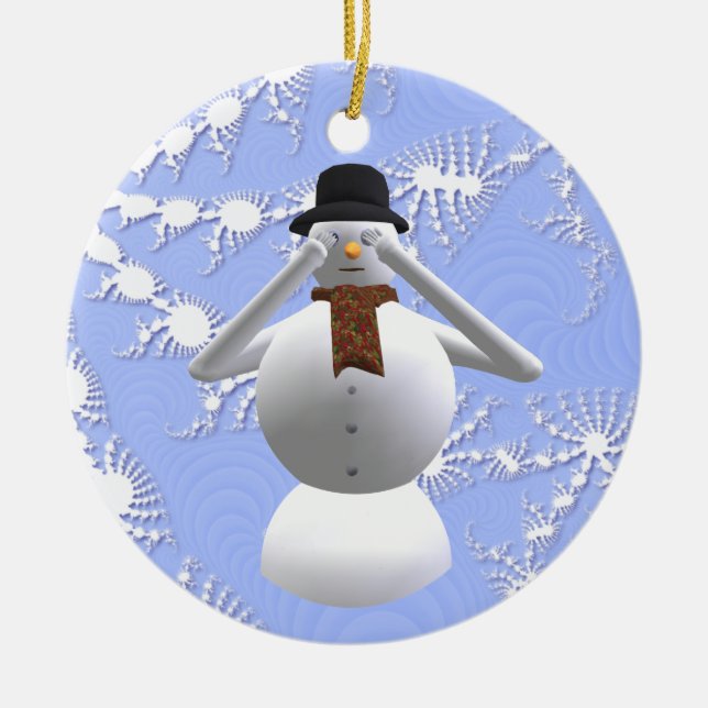 Se ingen ond snögubbejulgrandekoration julgransprydnad keramik (Framsidan)