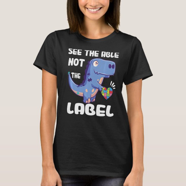 Se inte etiketten Dinosaur Autism Awarene T Shirt (Framsida)