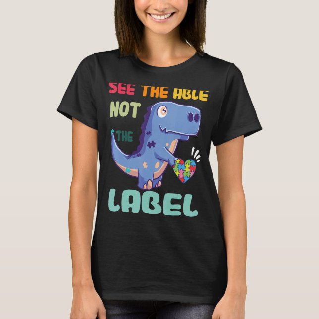 Se inte etiketten Dinosaur Autism Awarene T Shirt (Framsida)