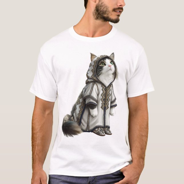 Se katt i autentisk broderad Selham T Shirt (Framsida)