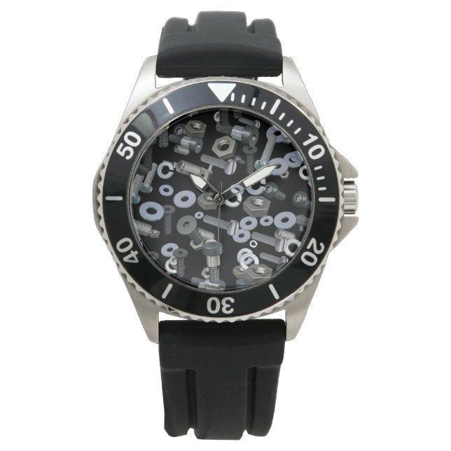 Se - Klassiskt rostfritt stål - Nöt och bultar Armbandsur (Framsida)