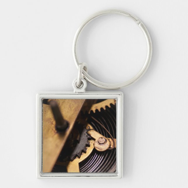 Se mekanisk Abstrakt Fyrkantig Silverfärgad Nyckelring (Framsidan)