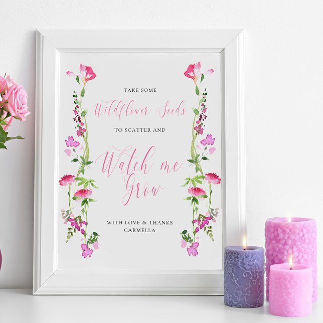Se mig som föredrar Grow Wildblomme Baby Shower Se Poster (Baby Shower Favor Table Sign from my Pink Wildflower Collection. Message me to create more items.)