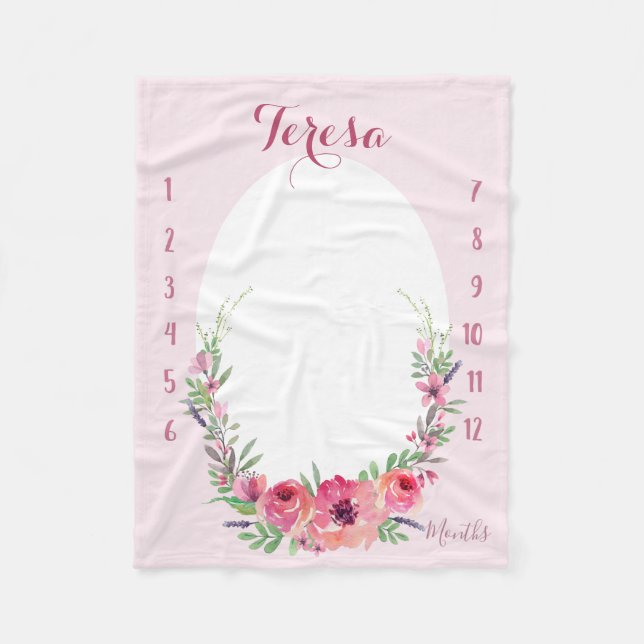 Se mig växa - Rosa vattenfärg Fleecefilt (Framsidan)