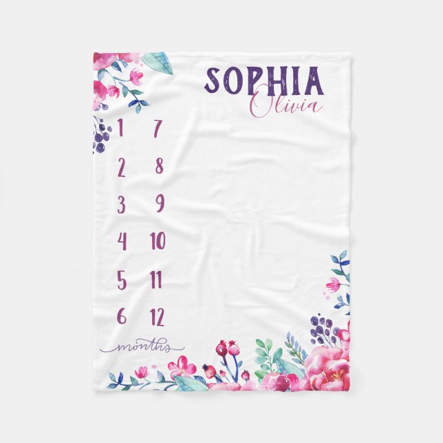 Se mig växa - vattenfärgsblommor lila fleecefilt (Framsidan)