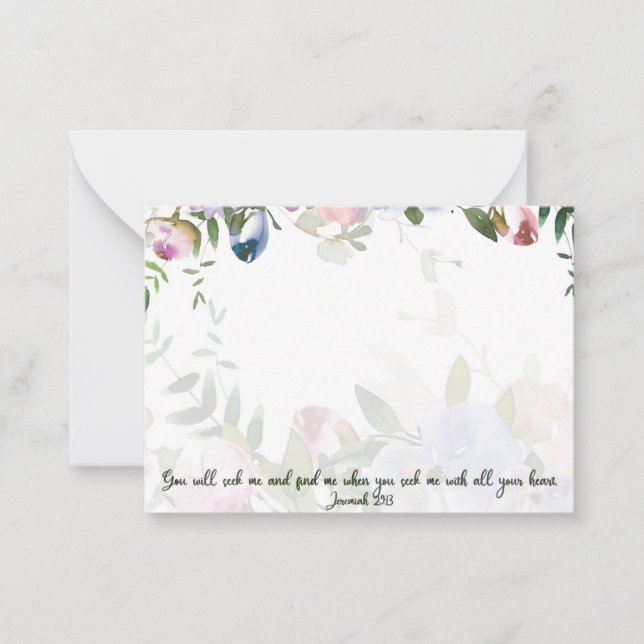 Se min med ditt hjärta, rosa och blå blommigt anteckningskort (Framsida)