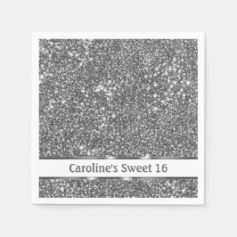 Se och Anpassningsbar för Faux Silver Glitter Stru Pappersservett