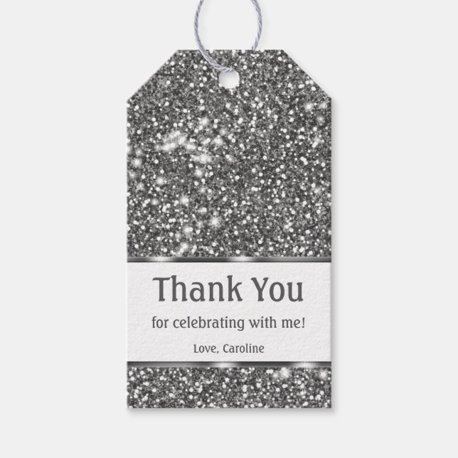 Se och Anpassningsbar för Faux Silver Glitter Stru Presentetikett (Framsidan)