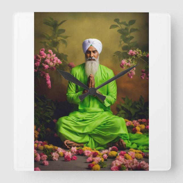 Se sant Shiromani Baba Ravidas Sikh Meditation i Fyrkantig Klocka (Framsida)