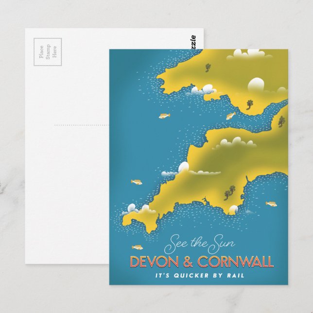 Se sol - Devon & Cornwall reseguide affisch. Vykort (Fram/baksida)
