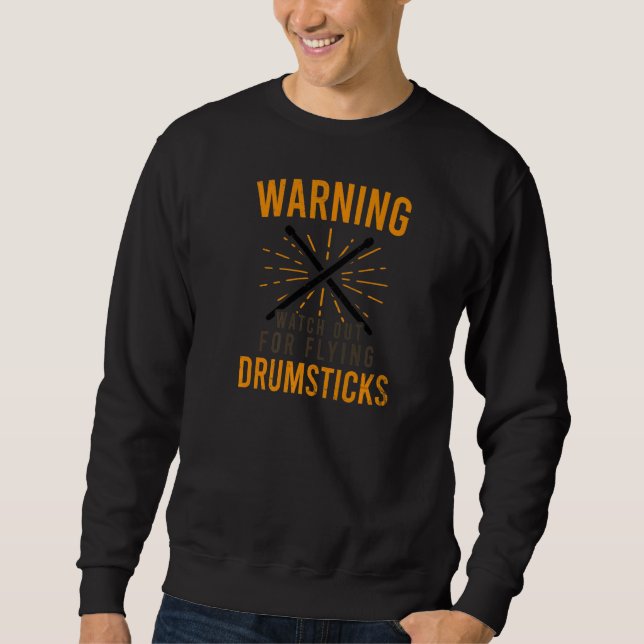 Se upp flygande Drumsticks Drummer Lång Ärmad Tröja (Framsida)