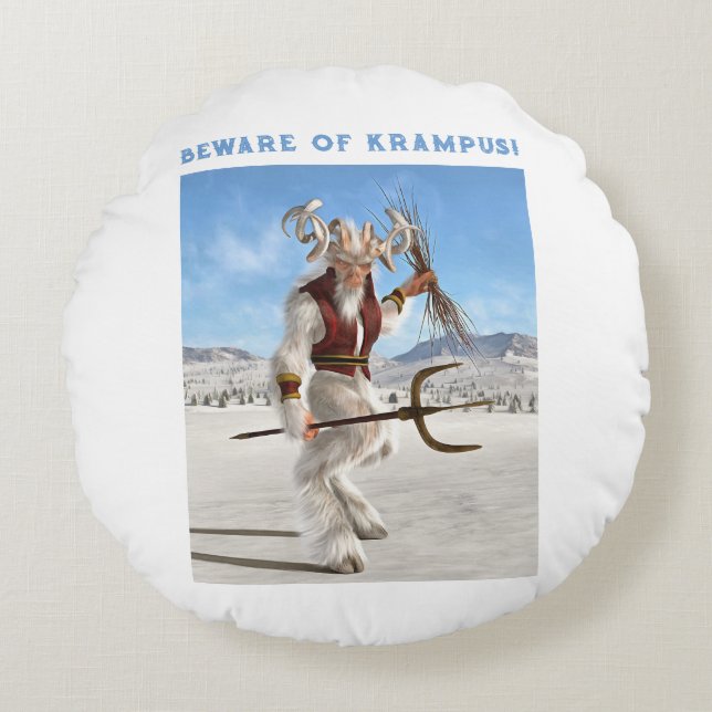 Se upp för Krampus! Rund Kudde (Framsidan)