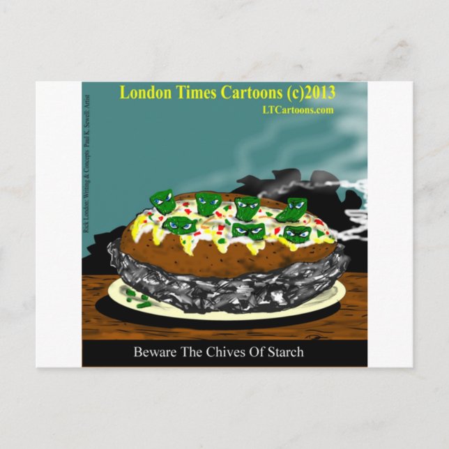 Se upp för stärkelsegräslökar - rolig potatis vykort (Framsida)