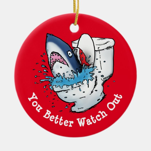 Se upp för Toilet Shark Santa Red Julgransprydnad Keramik (Framsidan)