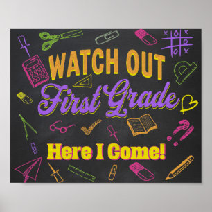 Se upp först Klass här i kom, Chalkboard-tecken Poster