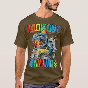 Se upp och rulla in i 4 Monster Lastbil Dinosaur T Shirt