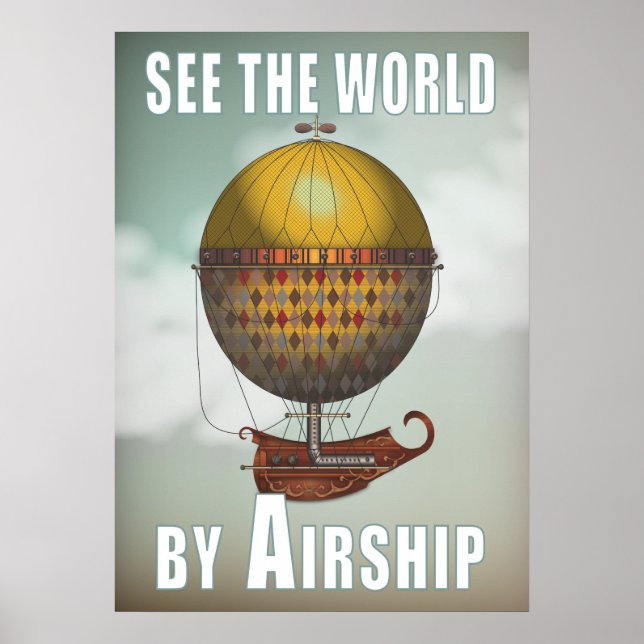 Se världen av Airship Nautisme Steampunk Travel Poster (Framsidan)