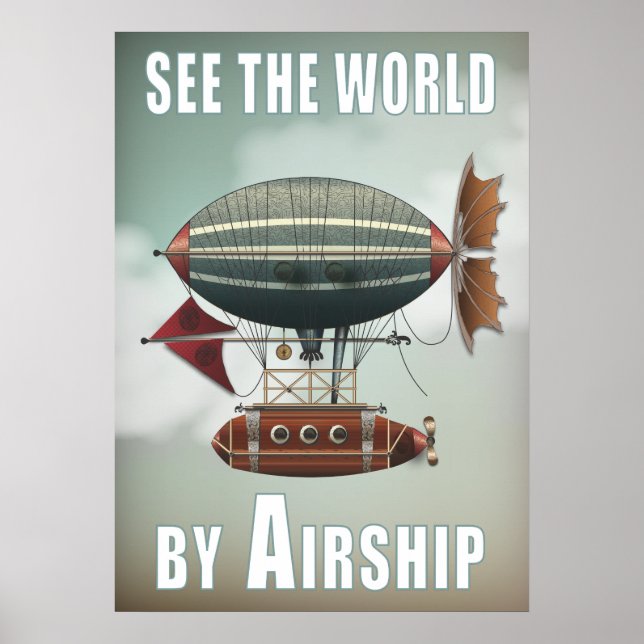 Se världen efter Airship | Steampunk Travel Poster (Framsidan)