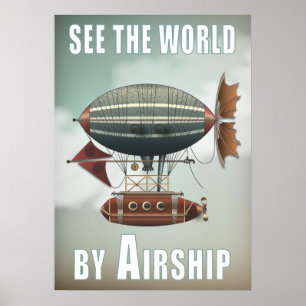 Se världen efter Airship   Steampunk Travel Poster