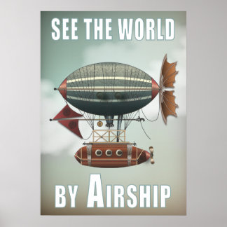 Se världen efter Airship | Steampunk Travel Poster