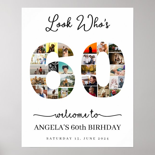 Se vem som är 60 Photo Collage party-tecken Poster (Framsidan)