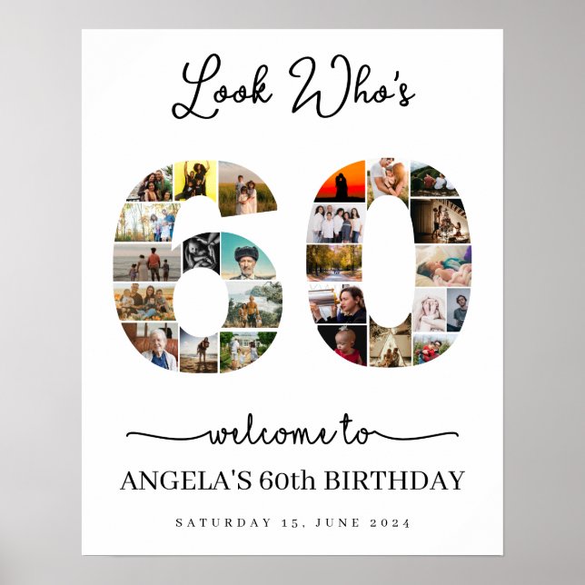 Se vem som är 60 Photo Collage party-tecken Poster (Framsidan)