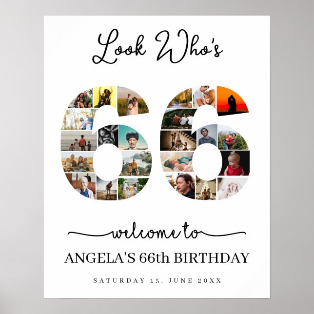 Se vem som är 66 Photo Collage party-tecken Poster (Framsidan)