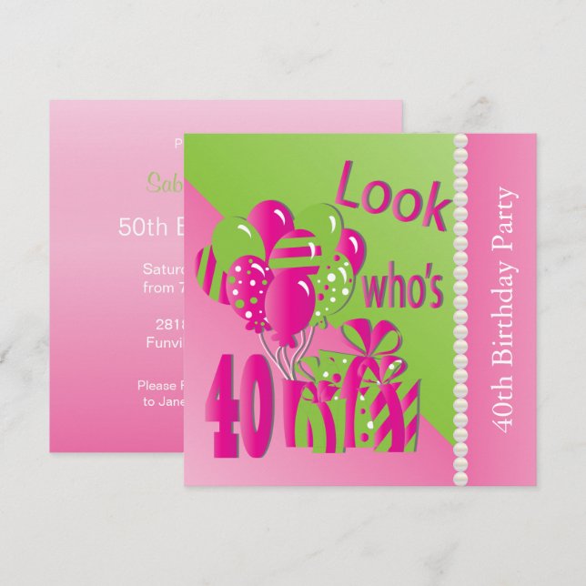 Se vem som fyller 40 i rosa - Inbjudan till 40-års (Fram/baksida)