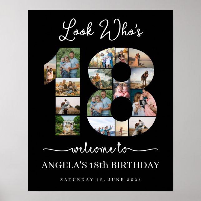 Se vem som har 18 Anpassaden Foto Collage-tecken Poster (Framsidan)