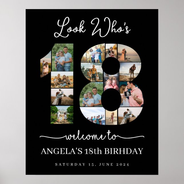 Se vem som har 18 Anpassaden Foto Collage-tecken Poster (Framsidan)