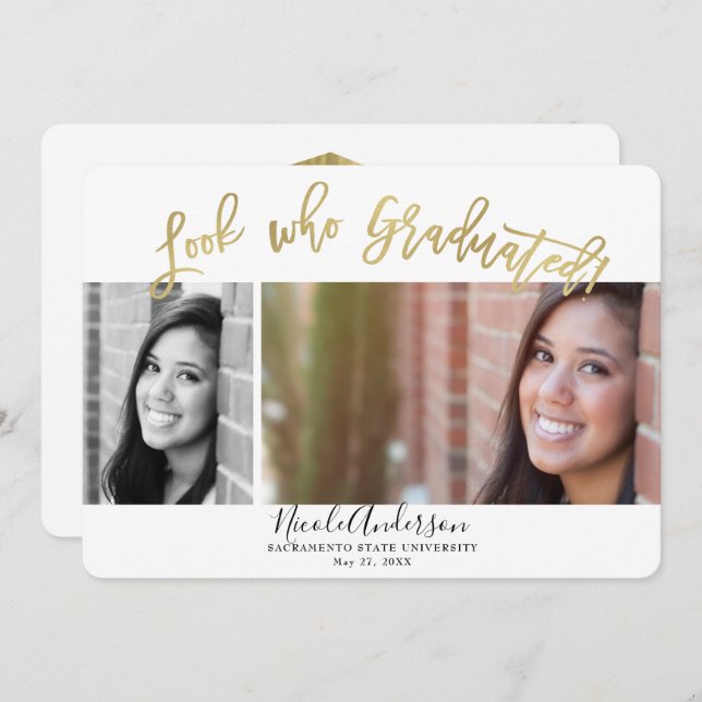 Se vem som har utexaminerat Studenten 2 Photo Fira Inbjudningar (Fram/baksida)